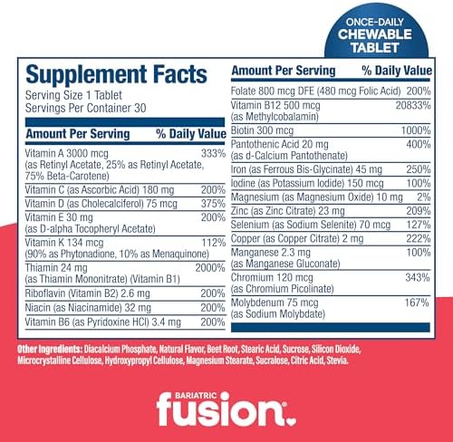 Multivitamínico Bariátrico Fusion One Per Day con Hierro Masticable | Sabor Cítrico y Berry | 30 Tabletas | Para Bypass Gástrico y Gastrectomía en - imagen 4