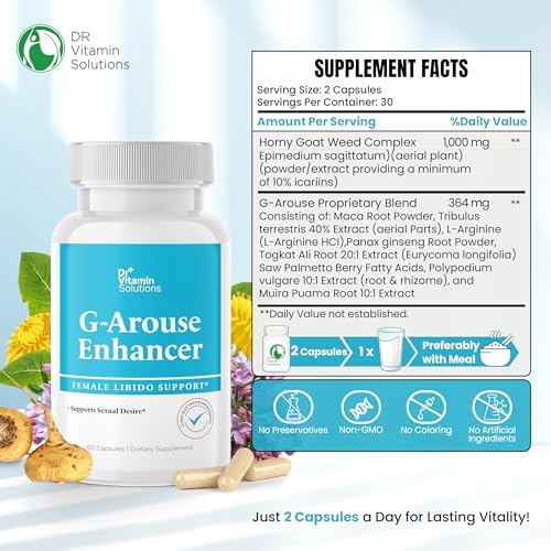 Suplemento de Libido para Mujeres de Acción Rápida - G-Arouse Aumentador de Libido Femenino con 1000mg de Hierba de Cabra, Maca, Tongkat Ali y - imagen 3