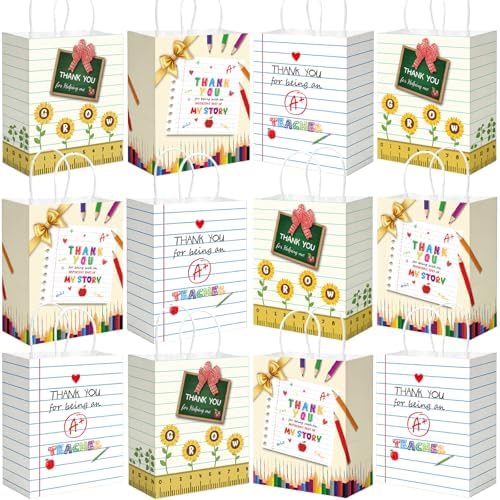 BDDYYI 12 Pzs Bolsas de Agradecimiento para Maestros con Papel de Seda y Asas, Perfectas para Regalos de Fin de Curso y Celebraciones en el Aula - imagen 1