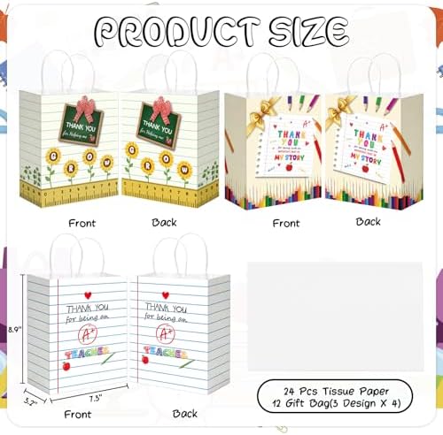 BDDYYI 12 Pzs Bolsas de Agradecimiento para Maestros con Papel de Seda y Asas, Perfectas para Regalos de Fin de Curso y Celebraciones en el Aula - imagen 2
