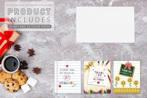 BDDYYI 12 Pzs Bolsas de Agradecimiento para Maestros con Papel de Seda y Asas, Perfectas para Regalos de Fin de Curso y Celebraciones en el Aula - imagen 5