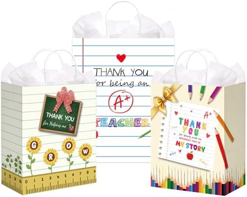 BDDYYI 12 Pzs Bolsas de Agradecimiento para Maestros con Papel de Seda y Asas, Perfectas para Regalos de Fin de Curso y Celebraciones en el Aula - imagen 7