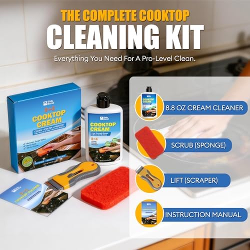 Kit Limpiador y Pulidor para Estufas de Vidrio – Limpiador Pesado con Raspador y Almohadilla, Elimina Comida Quemada, Grasa y Manchas Difíciles, - imagen 8