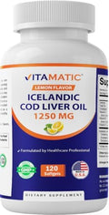 Cápsulas de Aceite de Hígado de Bacalao Islandés Vitamatic 1250mg 120 Gelatinas Blandas (Sabor Limón) - Promueve la Salud Cardiovascular - imagen 1