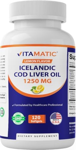 Cápsulas de Aceite de Hígado de Bacalao Islandés Vitamatic 1250mg 120 Gelatinas Blandas (Sabor Limón) - Promueve la Salud Cardiovascular - imagen 1