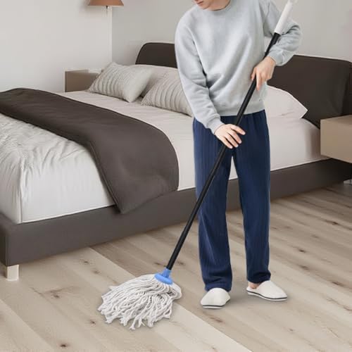 Mopa de Piso Interior - Mopa de Algodón de 49 pulgadas para Limpiar Salas, Baños y Cocinas (Blanco y Azul) - imagen 2