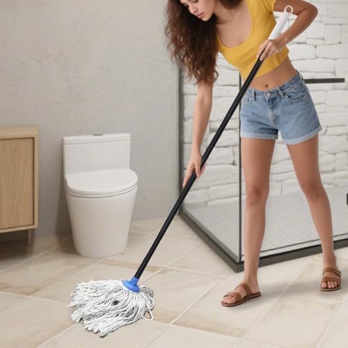 Mopa de Piso Interior - Mopa de Algodón de 49 pulgadas para Limpiar Salas, Baños y Cocinas (Blanco y Azul) - imagen 3