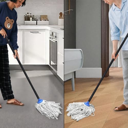 Mopa de Piso Interior - Mopa de Algodón de 49 pulgadas para Limpiar Salas, Baños y Cocinas (Blanco y Azul) - imagen 4