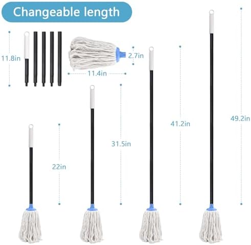 Mopa de Piso Interior - Mopa de Algodón de 49 pulgadas para Limpiar Salas, Baños y Cocinas (Blanco y Azul) - imagen 6