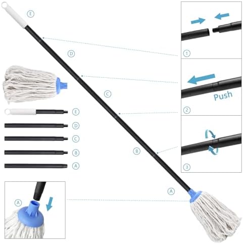 Mopa de Piso Interior - Mopa de Algodón de 49 pulgadas para Limpiar Salas, Baños y Cocinas (Blanco y Azul) - imagen 7