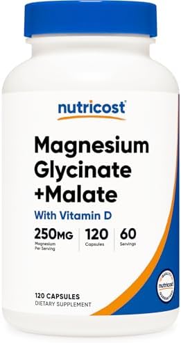 Nutricost Magnesio Glicinato + Malato (250mg) 120 Cápsulas - Alta Absorción, con Vitamina D, Vegano, Sin Gluten, Sin OGM, 60 Porciones - imagen 1