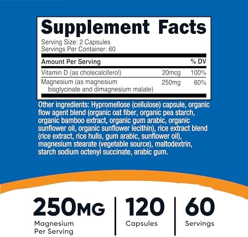 Nutricost Magnesio Glicinato + Malato (250mg) 120 Cápsulas - Alta Absorción, con Vitamina D, Vegano, Sin Gluten, Sin OGM, 60 Porciones - imagen 2