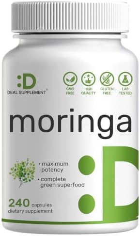 Cápsulas de Moringa 240 Cápsulas – Suministro de 4 Meses – Extracto Puro de Hoja de Moringa de Máxima Potencia – Suplemento Verde Completo para - imagen 1