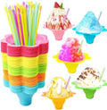 Tazas de Nieve Coloridas Szsrcywd de 200 Pcs 4oz con Cucharas y Popotes, Recipientes Reutilizables en Forma de Flor para Fiestas de Cumpleaños y - imagen 1