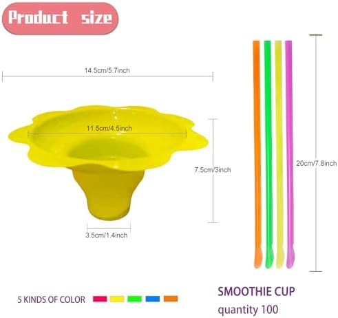Tazas de Nieve Coloridas Szsrcywd de 200 Pcs 4oz con Cucharas y Popotes, Recipientes Reutilizables en Forma de Flor para Fiestas de Cumpleaños y - imagen 2