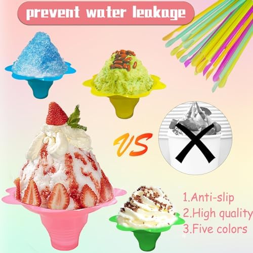 Tazas de Nieve Coloridas Szsrcywd de 200 Pcs 4oz con Cucharas y Popotes, Recipientes Reutilizables en Forma de Flor para Fiestas de Cumpleaños y - imagen 3