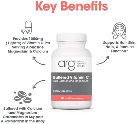 Allergy Research Group ARG Vitamina C Buffered 1000 mg - Soporte Inmunológico - Cápsulas Vegetarianas - Fórmula Hipoalergénica - 60 Porciones - 120 - imagen 6