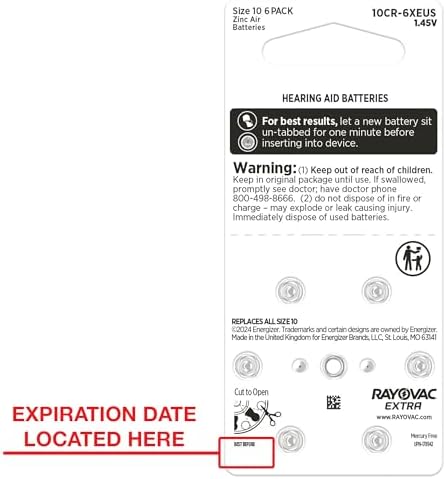 Baterías para audífonos Rayovac Extra Tamaño 10. Baterías de zinc-aire sin mercurio de larga duración - 1.45v. (60 Baterías) - imagen 3