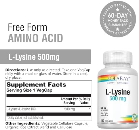 SOLARAY L-Lisina 500mg | Aminoácido | Apoyo Cognitivo, Inmunológico, Digestivo, Huesos, Articulaciones y Piel | 120 VegCaps - imagen 3