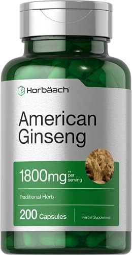 Cápsulas de Ginseng Americano Horbäach | 200 Píldoras | Raíz de Panax Quinquefolius | Suplemento Sin OGM y Libre de Gluten - imagen 1