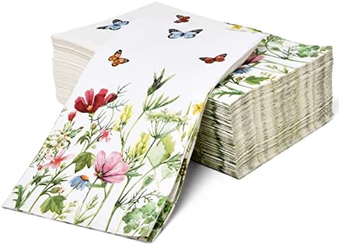 Servilletas Desechables de Papel Floral de Primavera Gift Boutique, Paquete de 100, Mariposas y Flores para Baño y Decoración de Tocador - imagen 2