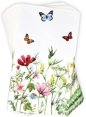 Servilletas Desechables de Papel Floral de Primavera Gift Boutique, Paquete de 100, Mariposas y Flores para Baño y Decoración de Tocador - imagen 3