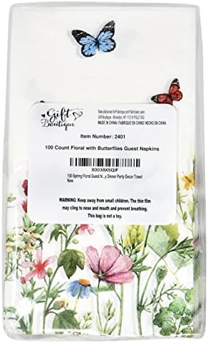 Servilletas Desechables de Papel Floral de Primavera Gift Boutique, Paquete de 100, Mariposas y Flores para Baño y Decoración de Tocador - imagen 7