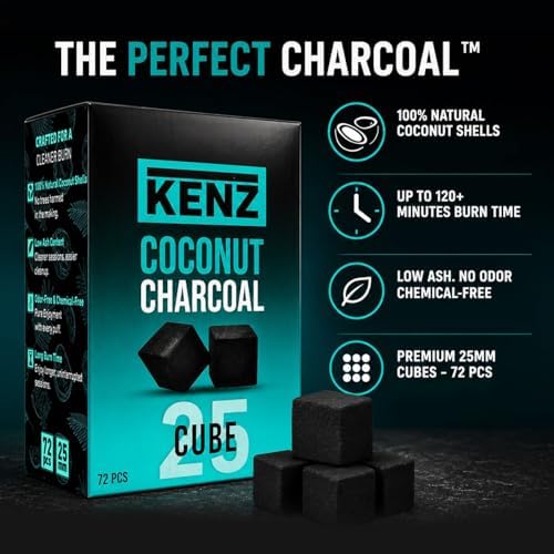 Cubes de Carbón de Coco KENZ 25 mm — 100% Natural, Bajo en Cenizas, 72 piezas - imagen 2