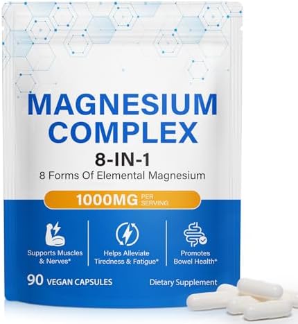 Suplemento Complejo de Magnesio 8 en 1, 90 Cápsulas, con Glicinato, Citrato, Malato y Taurato de Magnesio, Absorción Fácil para Sueño, Relajación - imagen 1