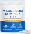 Suplemento Complejo de Magnesio 8 en 1, 90 Cápsulas, con Glicinato, Citrato, Malato y Taurato de Magnesio, Absorción Fácil para Sueño, Relajación - imagen 1