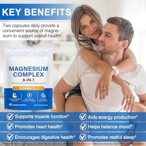 Suplemento Complejo de Magnesio 8 en 1, 90 Cápsulas, con Glicinato, Citrato, Malato y Taurato de Magnesio, Absorción Fácil para Sueño, Relajación - imagen 2