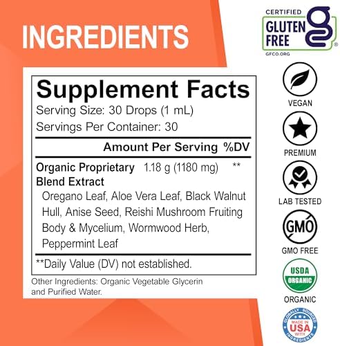 Candi Cleanse Suplemento Líquido de Soporte - Aceite de Orégano Orgánico y Extracto de Nogal Negro - Complejo Equilibrante Extra Fuerte, Limpiador - imagen 6