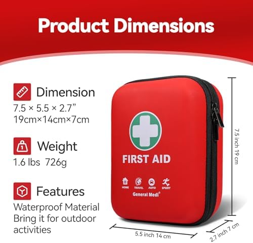 Kit de ros Auxilios General Medi - 170 Piezas, Funda Dura y Ligera - Ideal para Viajes, Hogar, Oficina, Vehículo, Camping y Actividades al Aire Libre - imagen 3
