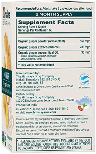 Himalaya Jengibre Orgánico, Suministro para 60 Días - Suplemento Digestivo para Náuseas, Malestar Estomacal y Acidez - Orgánico USDA, Vegano, No GMO, - imagen 2