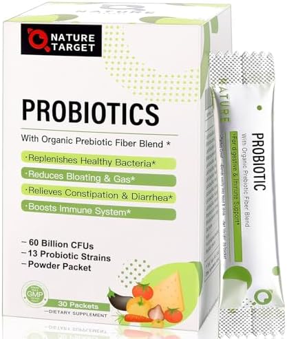 NATURE TARGET Probióticos para Mujeres, Hombres y Niños en Polvo 60 Mil millones CFUs 13 Cepas - Prebióticos y Probióticos para la Salud Digestiva, - imagen 1