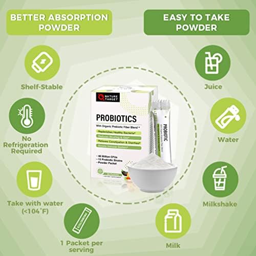 NATURE TARGET Probióticos para Mujeres, Hombres y Niños en Polvo 60 Mil millones CFUs 13 Cepas - Prebióticos y Probióticos para la Salud Digestiva, - imagen 6