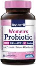 Probioticos Bonawell para Mujeres 100B, con Prebióticos, Enzimas Digestivas, Arándano Orgánico, Estables a Temperatura Ambiente, 30 Cápsulas Veganas - imagen 1