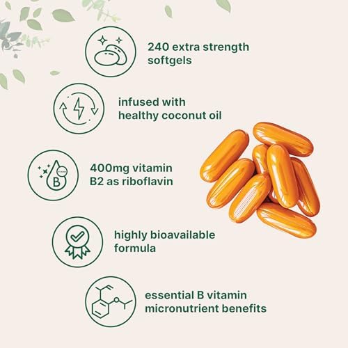 Vitamina B2, Riboflavina 400mg | 240 Softgels con Aceite de Coco | Suplemento Energético Extra Fuerte | Vitaminas B Esenciales para Hombres y Mujeres - imagen 3