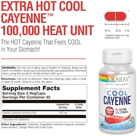 Solaray Cayena Extra Fuerte 100,000 Unidades de Calor - Suplemento en Cápsulas con Capsaicina para Hombres y Mujeres, Fórmula Bio-Cool con Escoba de - imagen 3