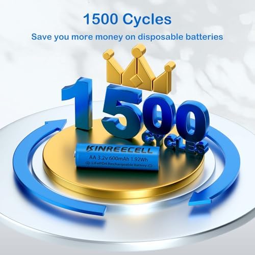 Batería KINREECELL AA 3.2v 600mAh LiFePo4, Pilas Doble A de Baja Autodescarga para Luces Solares, Faroles y Postes Solares (Paquete de 4) - imagen 2