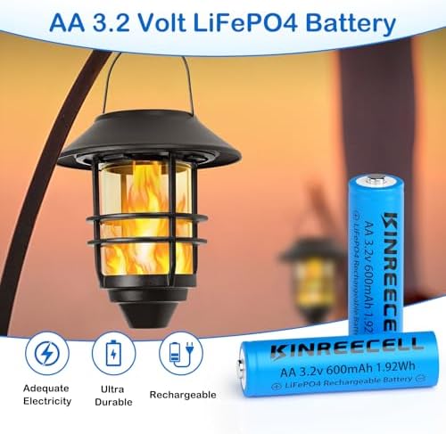 Batería KINREECELL AA 3.2v 600mAh LiFePo4, Pilas Doble A de Baja Autodescarga para Luces Solares, Faroles y Postes Solares (Paquete de 4) - imagen 5
