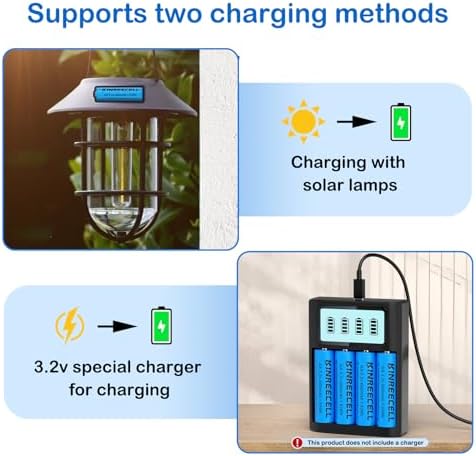 Batería KINREECELL AA 3.2v 600mAh LiFePo4, Pilas Doble A de Baja Autodescarga para Luces Solares, Faroles y Postes Solares (Paquete de 4) - imagen 6