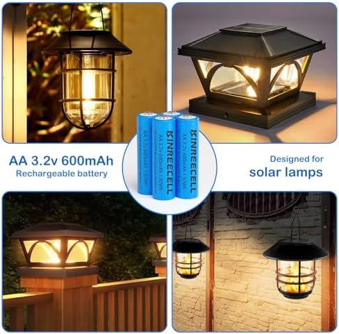 Batería KINREECELL AA 3.2v 600mAh LiFePo4, Pilas Doble A de Baja Autodescarga para Luces Solares, Faroles y Postes Solares (Paquete de 4) - imagen 7