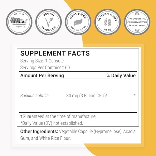 Supersmart - Suplemento Probiótico Bacillus Subtilis 3 Mil Millones CFU al Día (Alta Potencia) - 60 Cápsulas DR Sin OGM y Sin Gluten - imagen 4