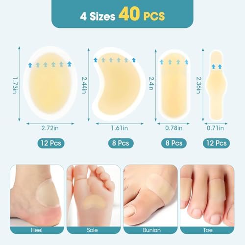 Vendaje Hidrocoloide para Ampollas en Pies - 40 Piezas, Vendajes Adhesivos Impermeables, Prevención de Ampollas, Cojines Invisibles para Talón, Pie y - imagen 4