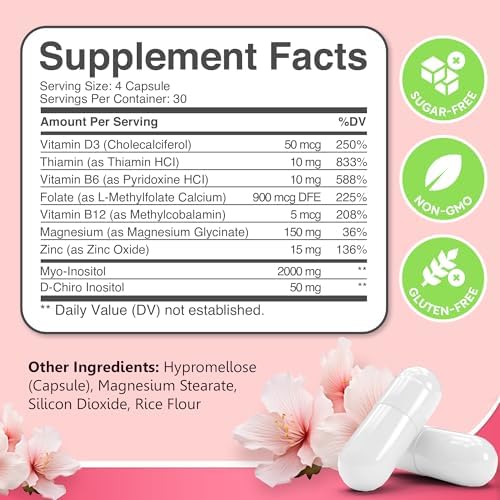 Suplemento de Myo-Inositol y D-Chiro Inositol Dalnara para Mujeres - Relación 40:1 con Folato, Vitamina D3, Magnesio y Zinc - Multivitamínico para el - imagen 8