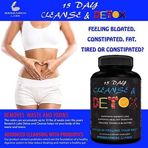 Research Labs Limpieza y Detox de Colon de 15 Días para Menos Hinchazón y Barriga Plana con Probióticos - 2 en 1 - Alivio del Estreñimiento - Elimina - imagen 5