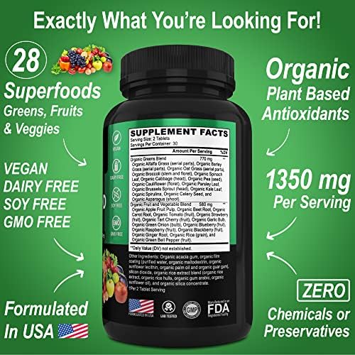 Suplementos Orgánicos de Superalimentos Verdes y Frutas - Tabletas Energéticas de Frutas y Verduras - Mezcla Diaria de Polvo Verde con Alfalfa, - imagen 5