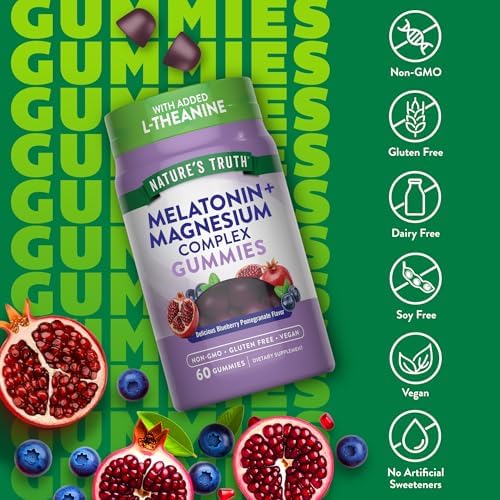 Gomitas de Melatonina con Magnesio de Nature's Truth | 60 piezas | Con L-Theanina | Sabor Arándano y Granada | Suplemento Vegano, No GMO y Sin Gluten - imagen 3