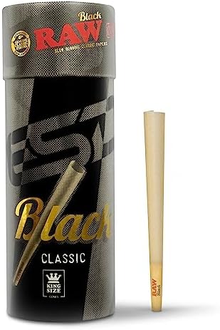 Conos RAW Negros King Size - Paquete de 50 - Conos Pre-enrollados de Larga Duración - Papel de Fumar Extra Fino con Tips y Tubos de Empaque Incluidos - imagen 1